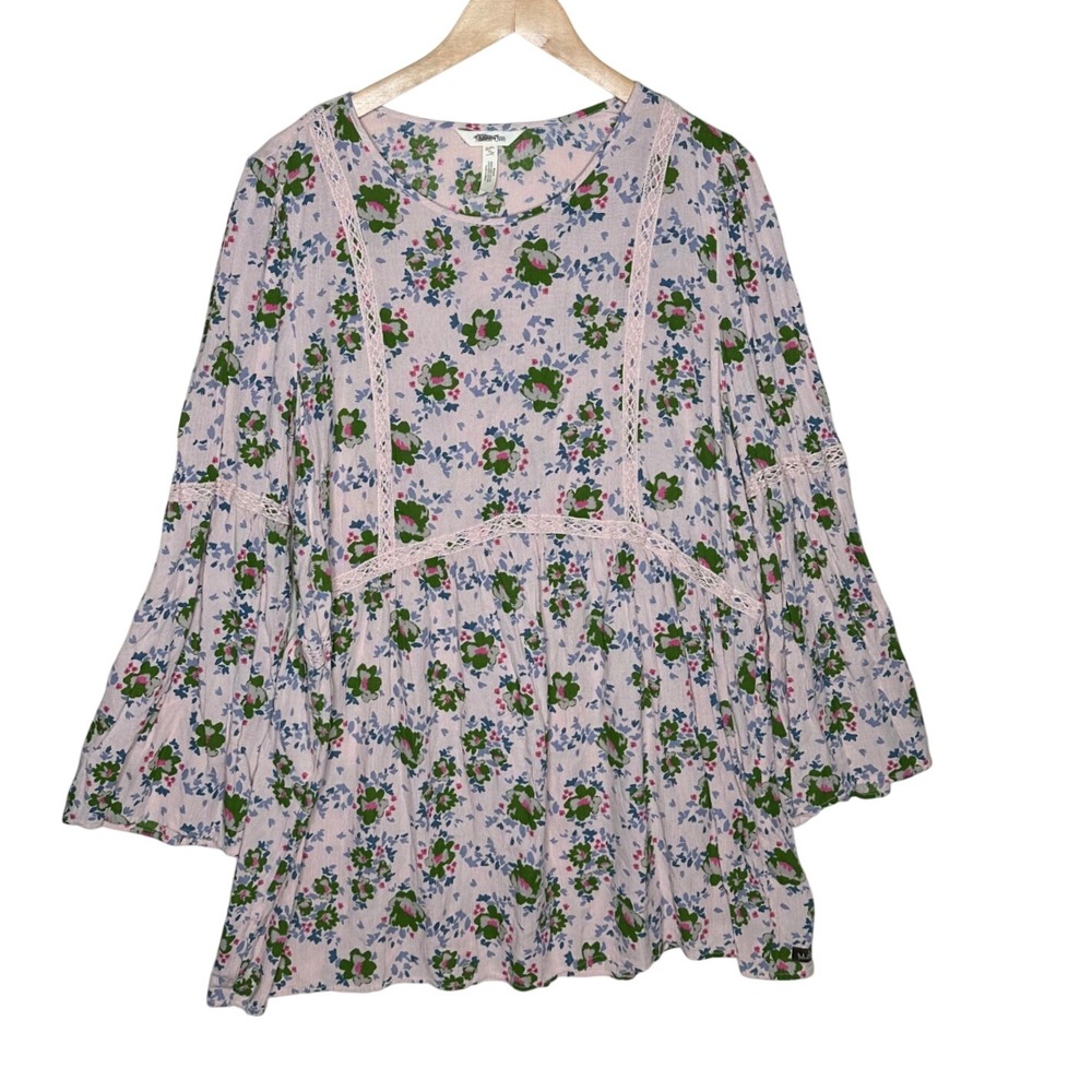 Matilda Jane Floral Print Like a Lady Long Sleeve Tunic size XL Pink/Green